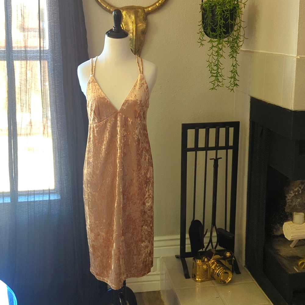 Nude/Peachy Crushed Velvet Dress